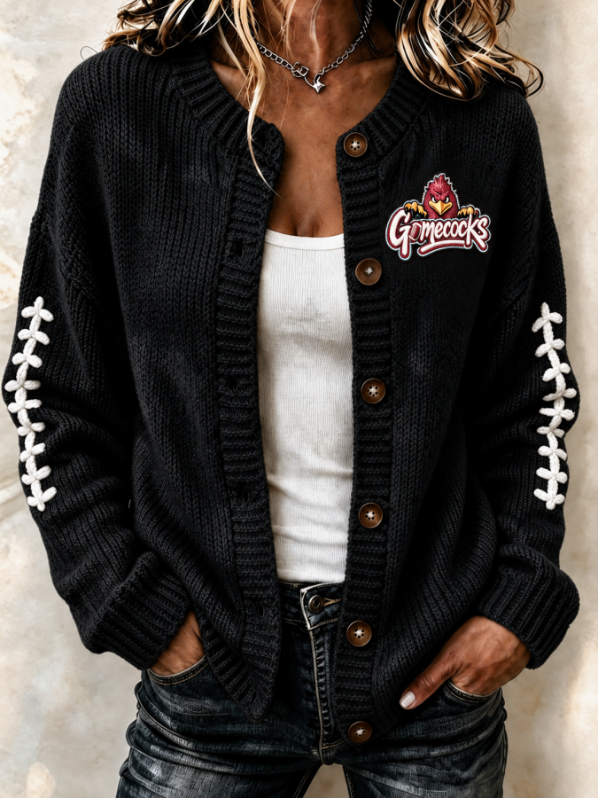 Women'S Football Printed Knitted Cardigan