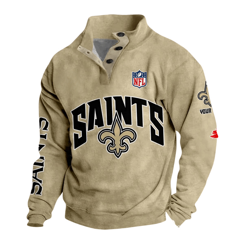 New Orleans Saints Custom Button Mock Neck Sweatshirt