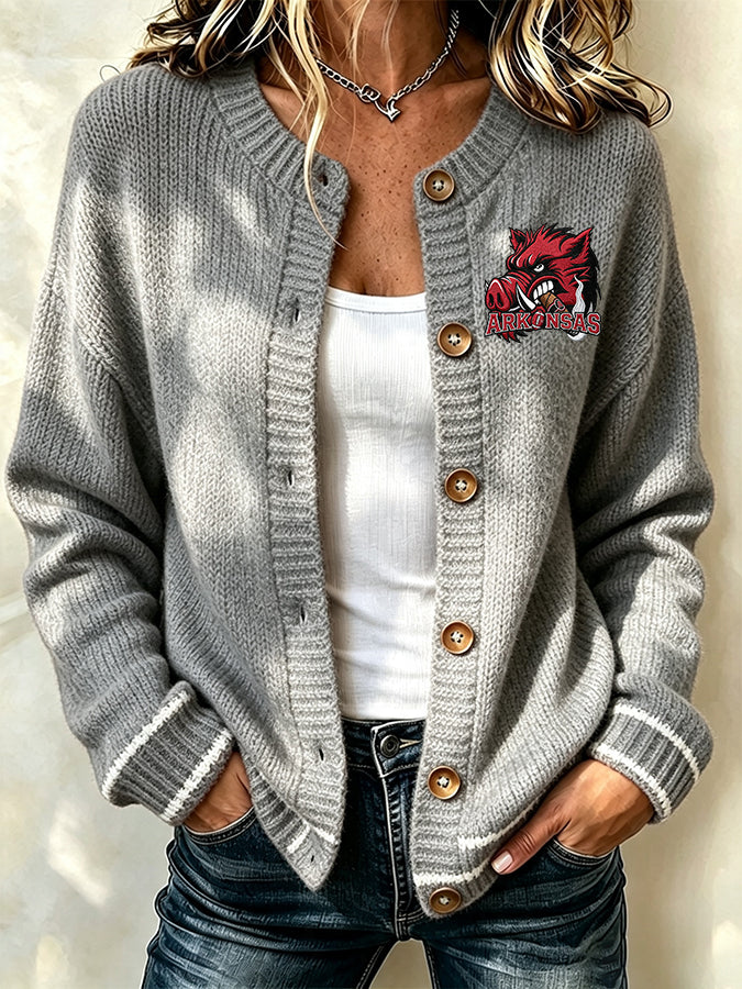 Women's Football Fans Printed Knitted Cardigan Top