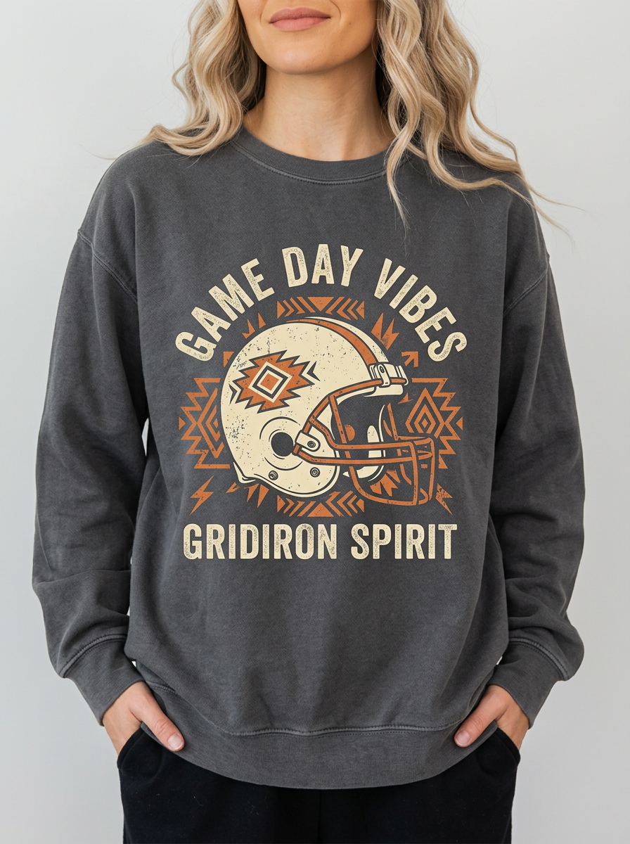 Women's Football Game Day Gridiron Helmet Printed Sweatshirt