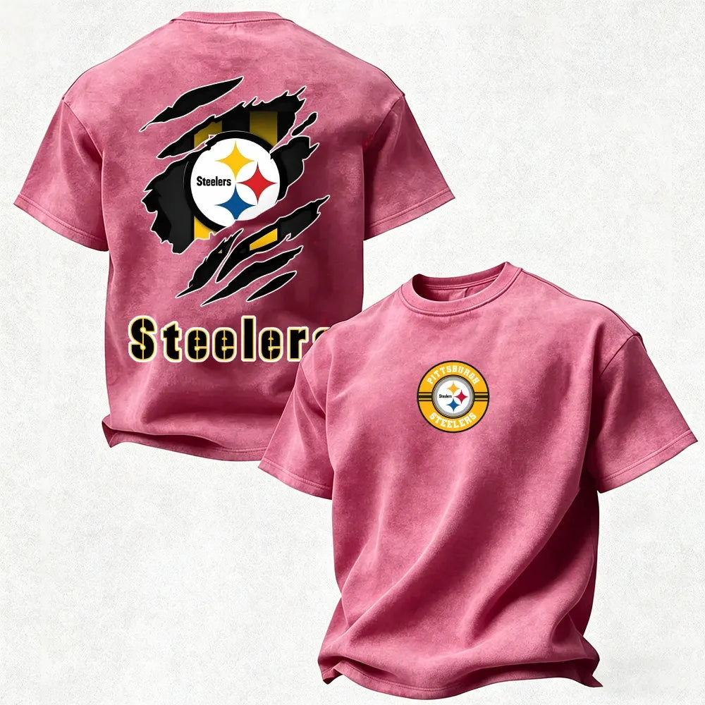 Pittsburgh Steelers Printed Unisex 100% Pure Cotton Washed T-Shirt