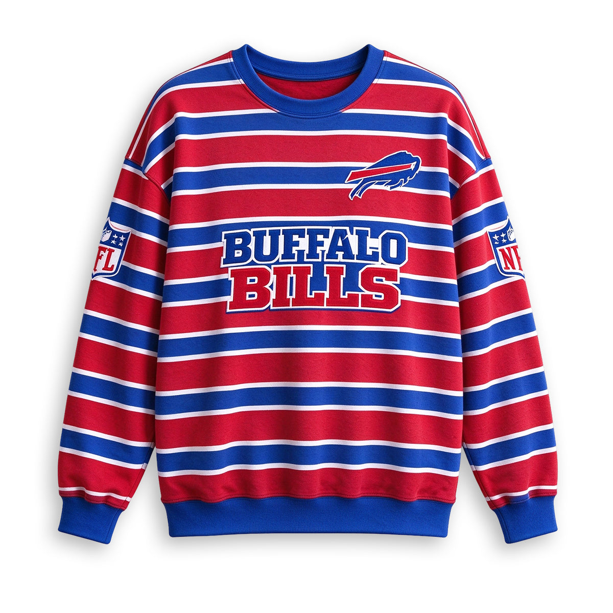 Men's Buffalo Bills Striped NFL Crew Neck Sweatshirt