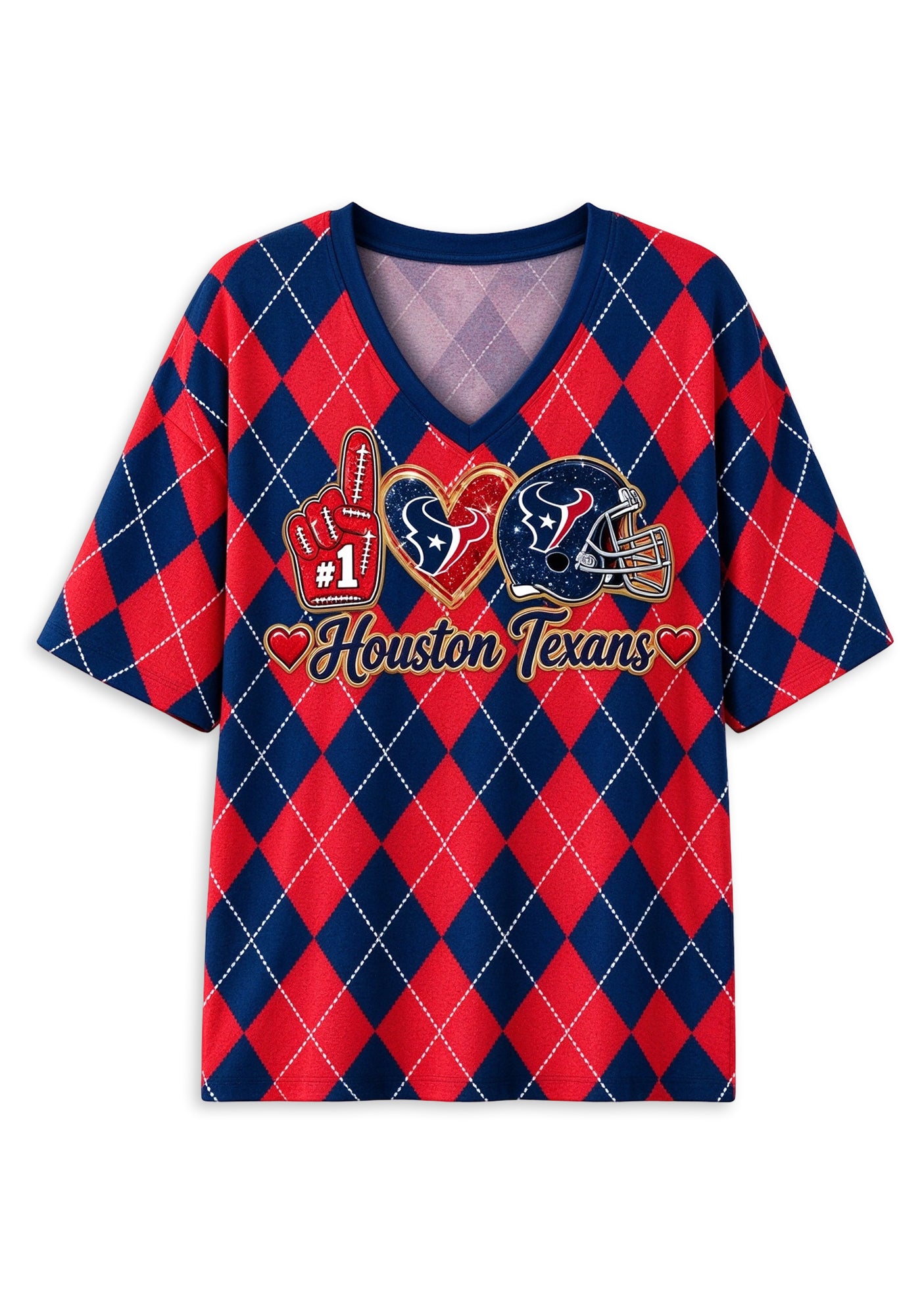 Women's Houston Texans Argyle #1 Fan Heart Helmet V-Neck T-Shirt Secondary image