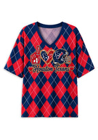 Women's Houston Texans Argyle #1 Fan Heart Helmet V-Neck T-Shirt
