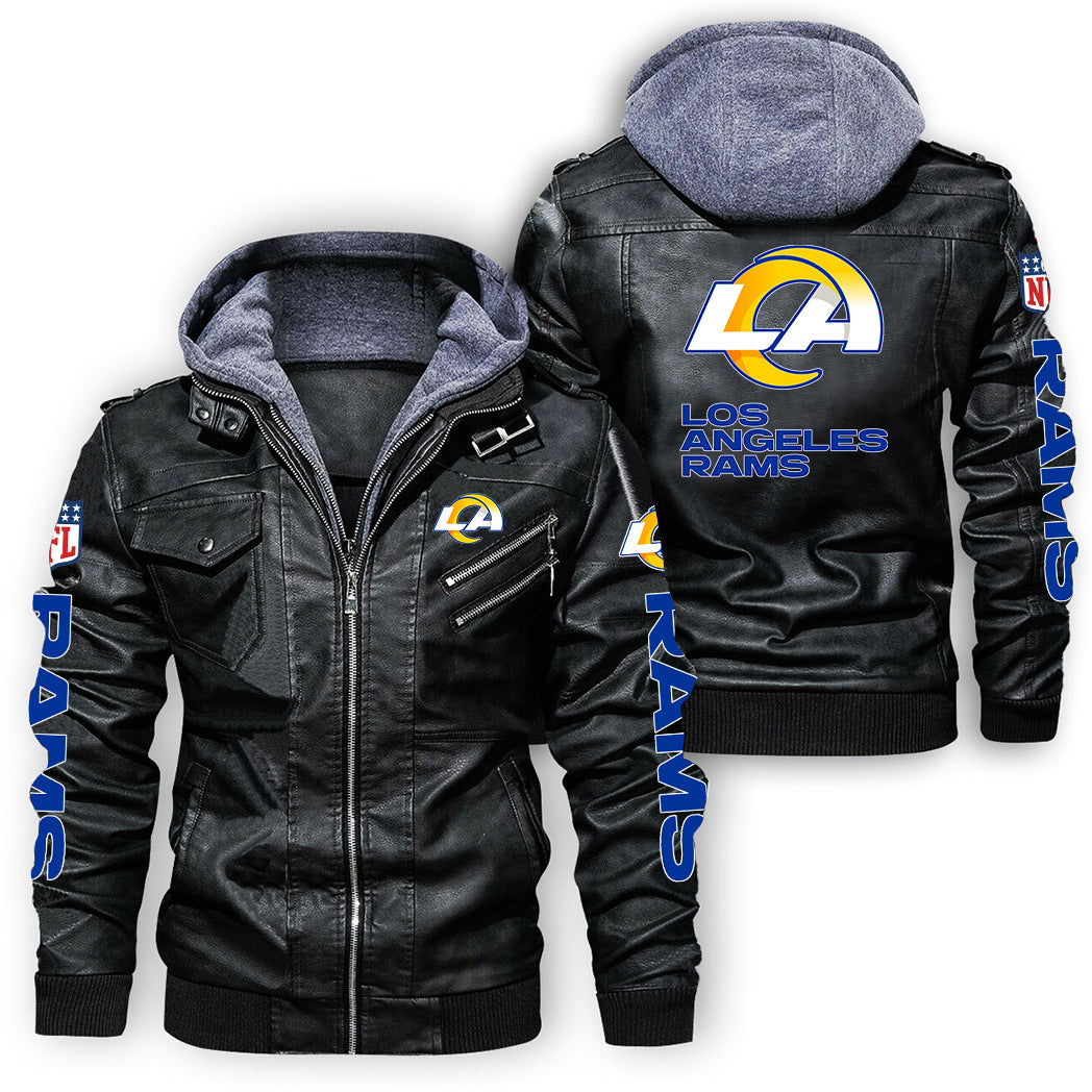 Los Angeles Rams New Logo PU Faux Leather Hooded Jacket