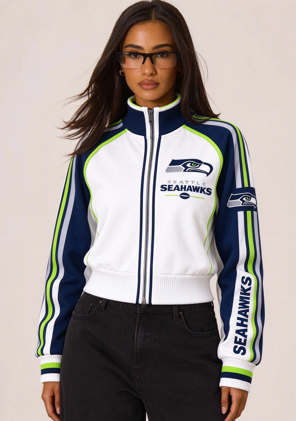 Women's Seattle Seahawks Cropped Zip Up Track Jacket