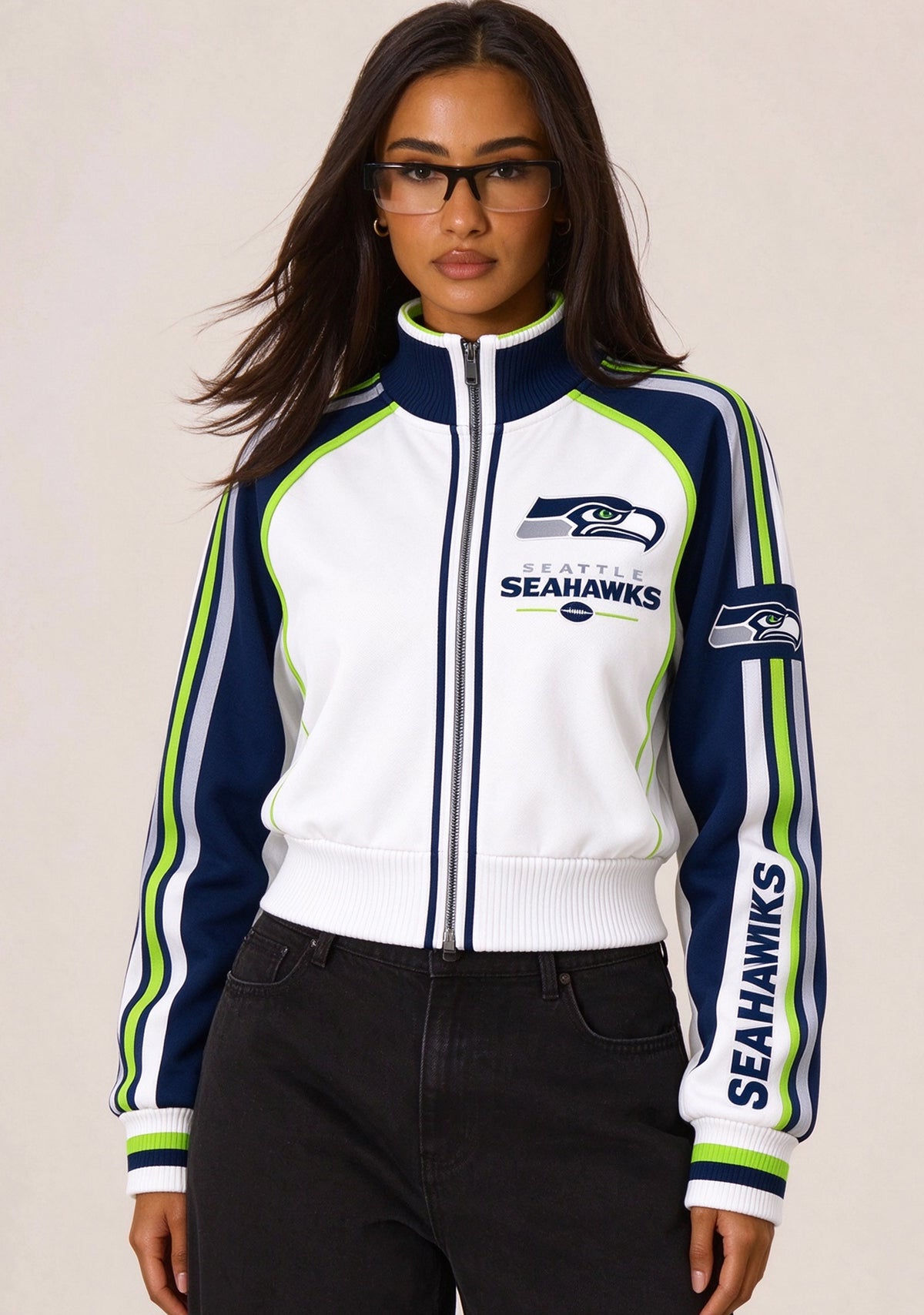Women's Seattle Seahawks Cropped Zip Up Track Jacket