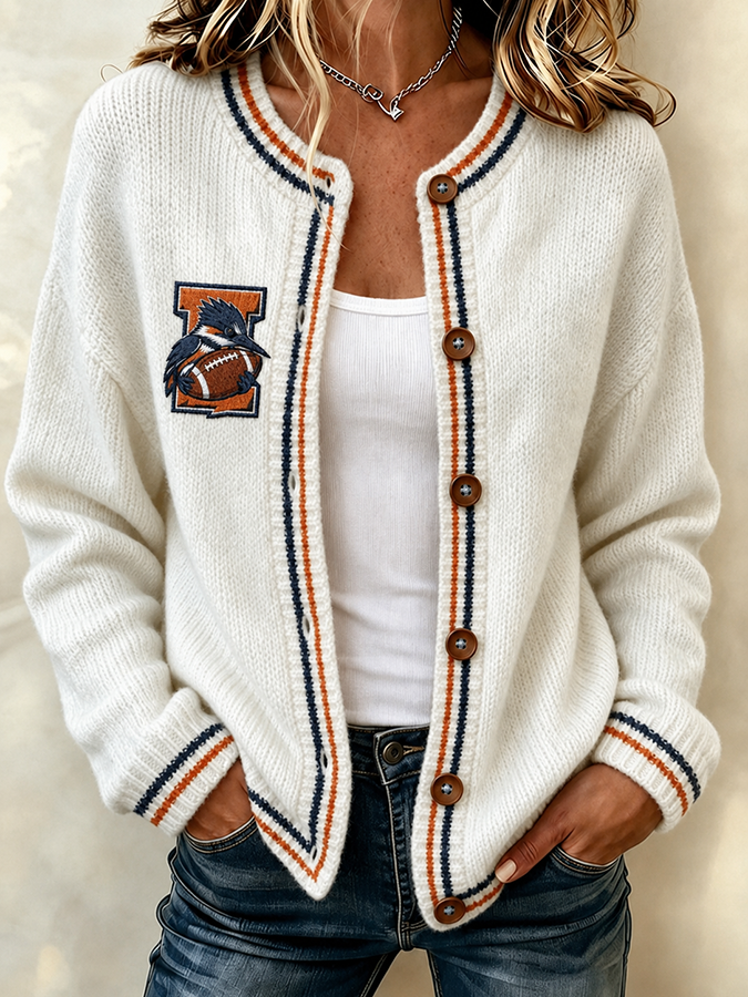 Women'S Casual Football Print Knitted Cardigan Top