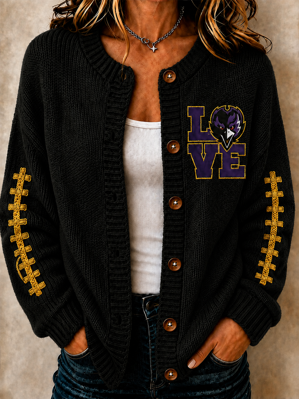 Women's Football Printed Knitted Cardigan