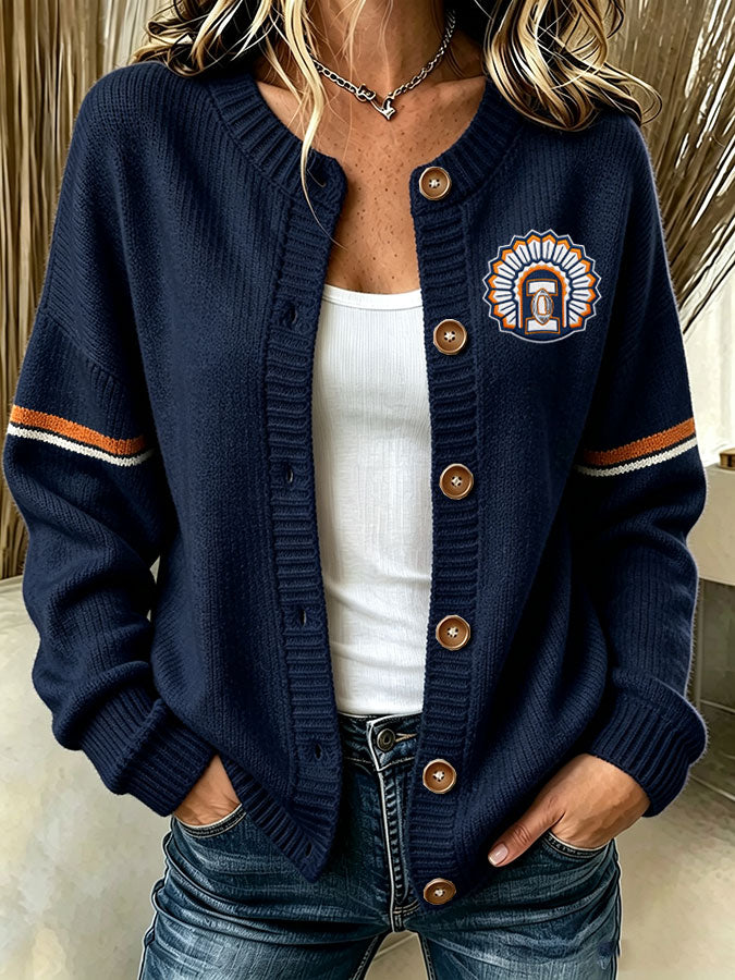 Women'S Casua Football Print Knitted Cardigan Top