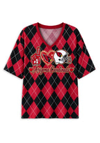 Women's Arizona Cardinals Argyle #1 Fan Heart Helmet V-Neck T-Shirt
