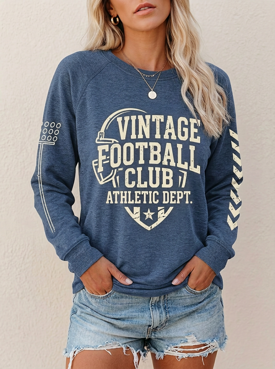 Women's Football Lover Vintage Club Helmet Printed Sweatshirt