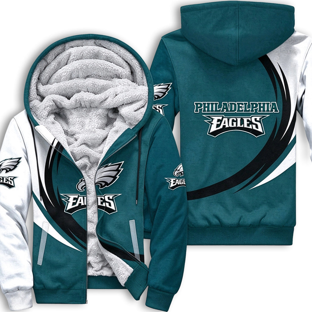Philadelphia Eagles Fleece Lined Zip Up Football Fan Hooded Jacket