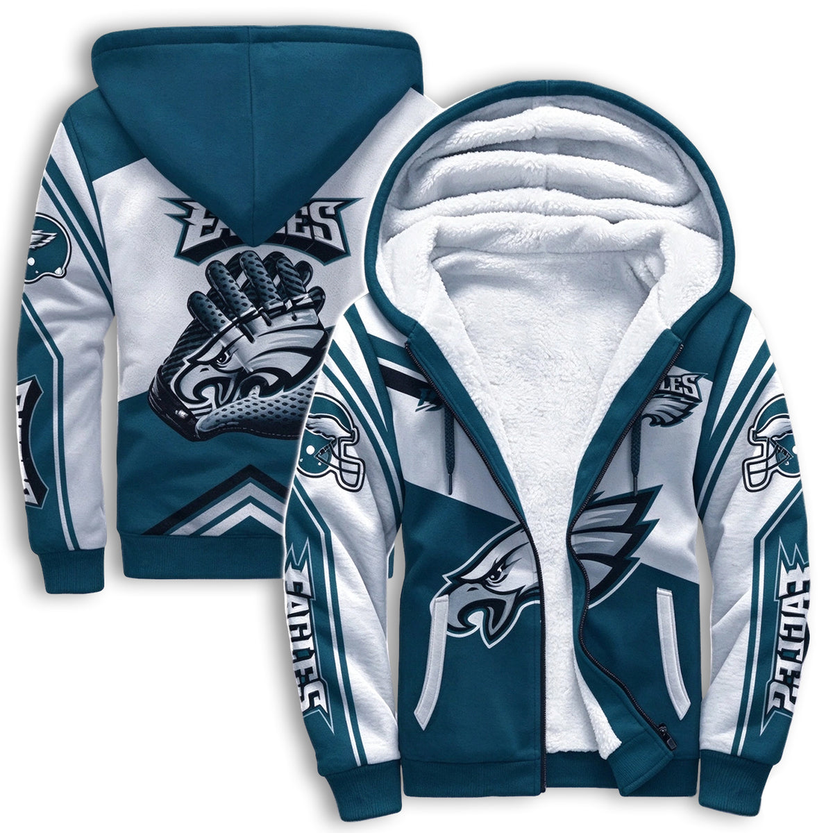 Philadelphia Eagles Color Block Fleece Lined Zip Up Winter Hooded Jacket Main image