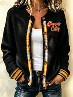 Women'S Casual Football Print Knitted Cardigan Top