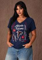 Women's Atlanta Falcons Wildflower Graphic V-Neck Raglan Rolled T-Shirt