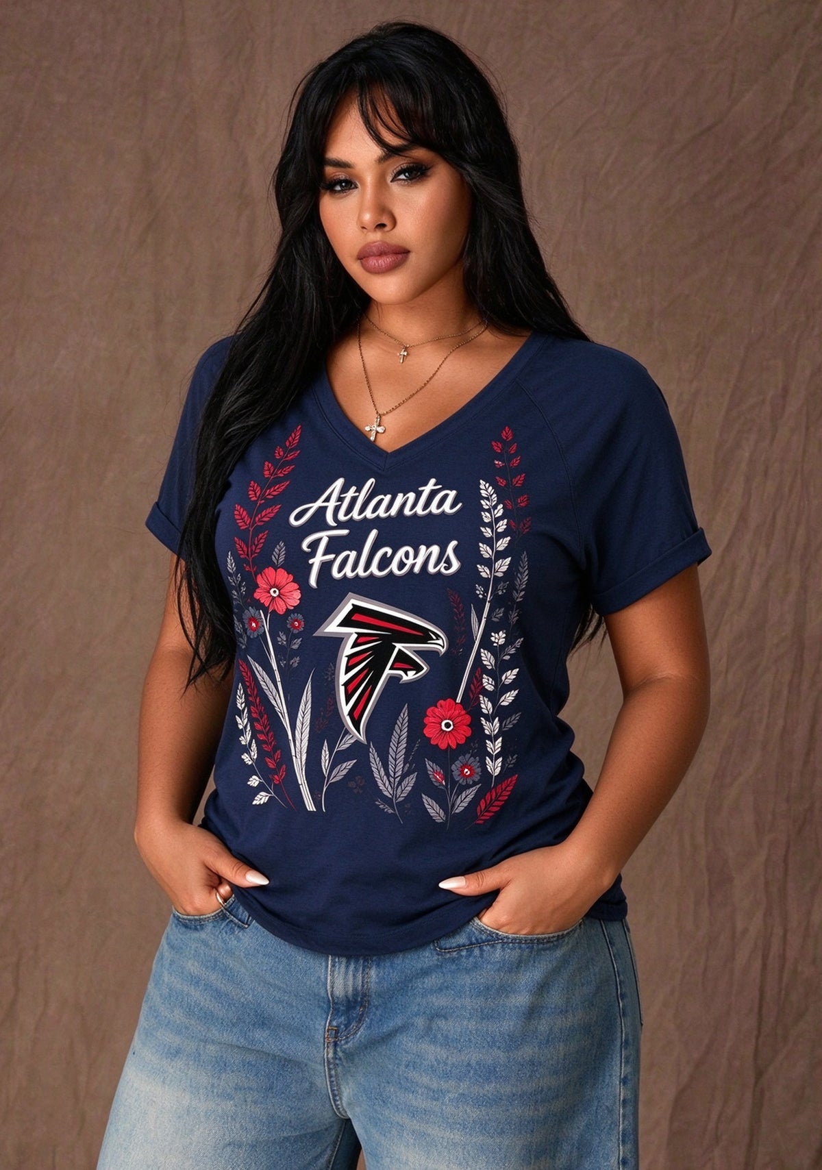 Women's Atlanta Falcons Wildflower Graphic V-Neck Raglan Rolled T-Shirt
