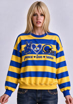 Women's Peace Love Los Angeles Rams Striped Crewneck Sweatshirt
