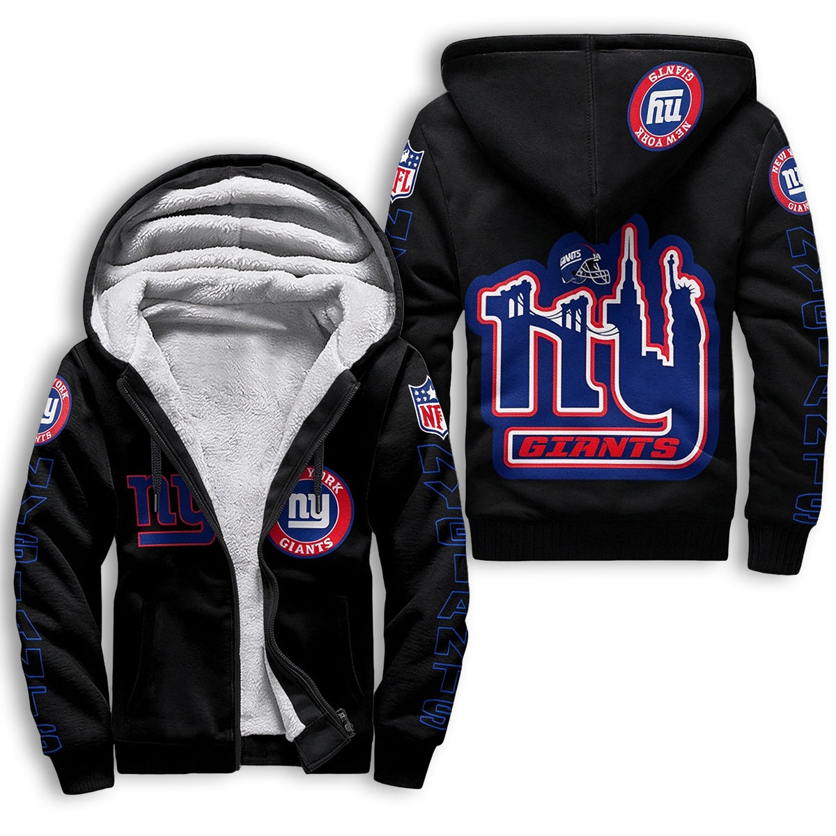 New York Giants City Fleece Lined Zip Up Football Fan Hooded Jacket
