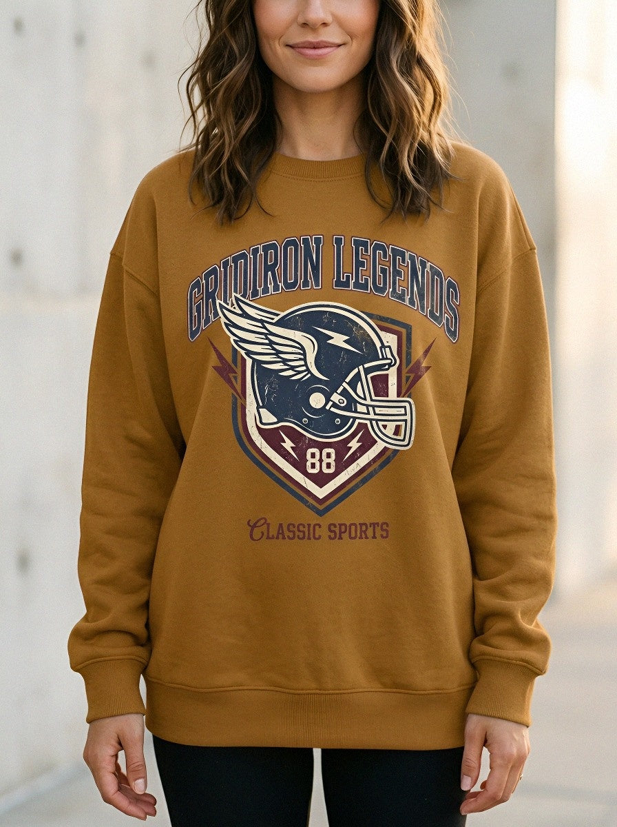 Women's Football Fan Gridiron Legends Helmet Printed Long-Sleeve T-Shirt