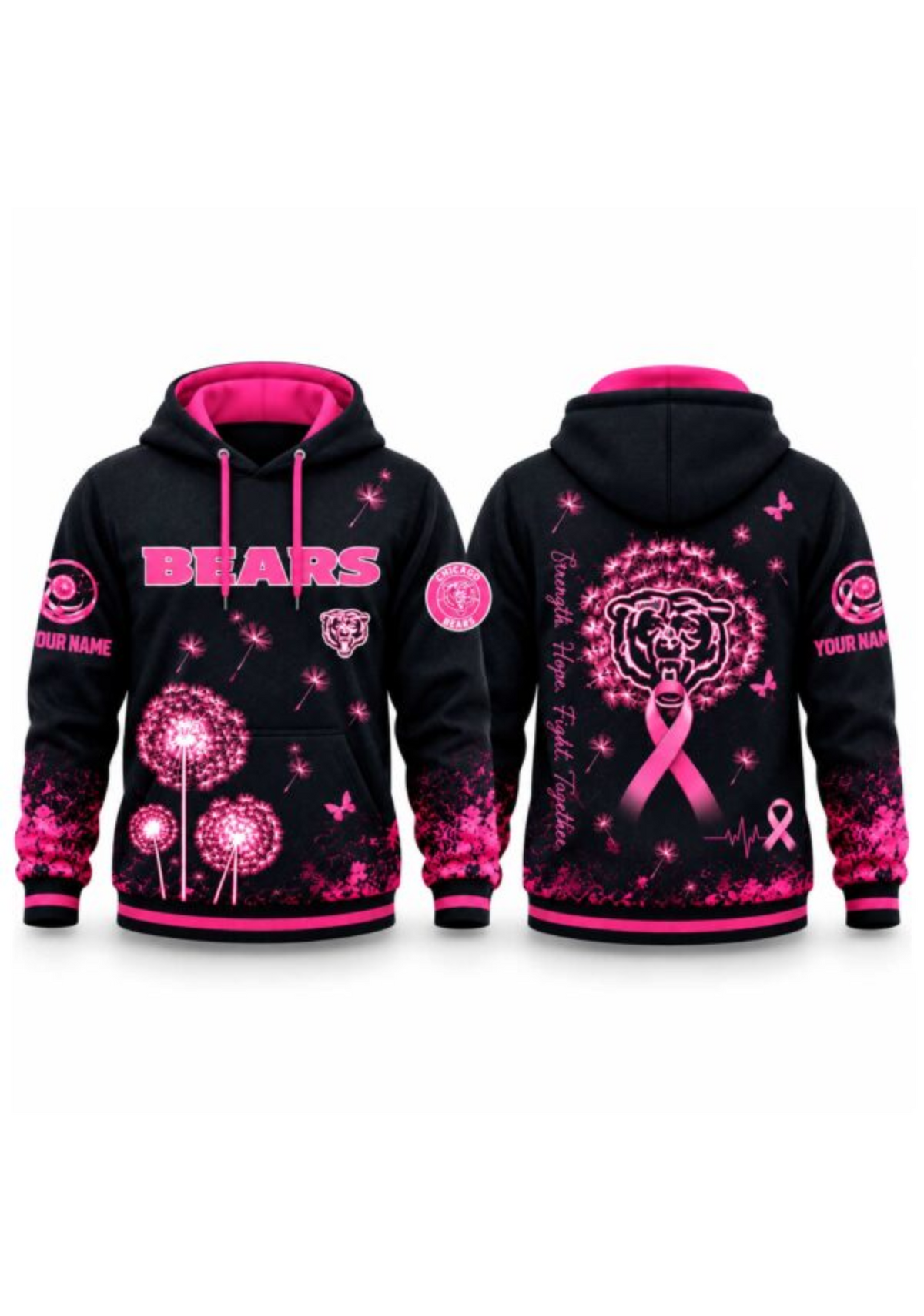 Chicago Bears Breast Cancer Awareness Dandelion Hoodie Main image
