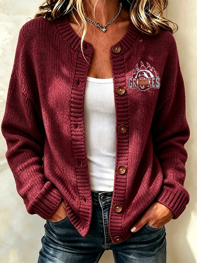 Women's Football Fans Printed Knitted Cardigan Top Main image