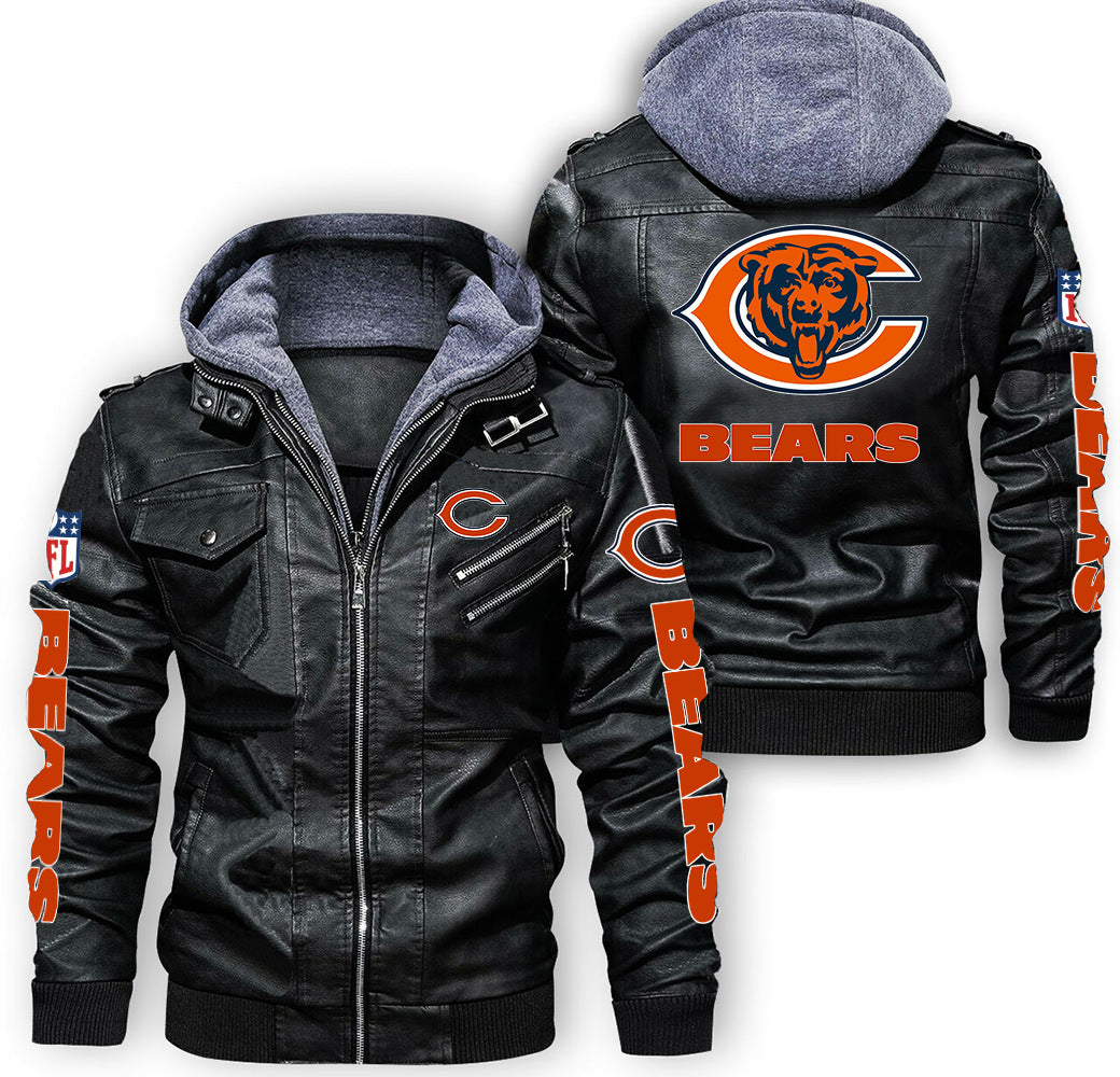Chicago Bears Logo PU Leather Hooded Jacket