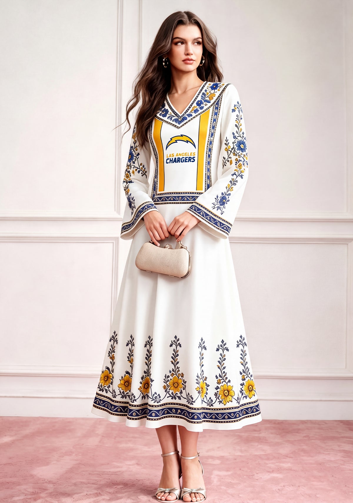 Los Angeles Chargers Boho Floral Game‑Day Midi Dress Main image