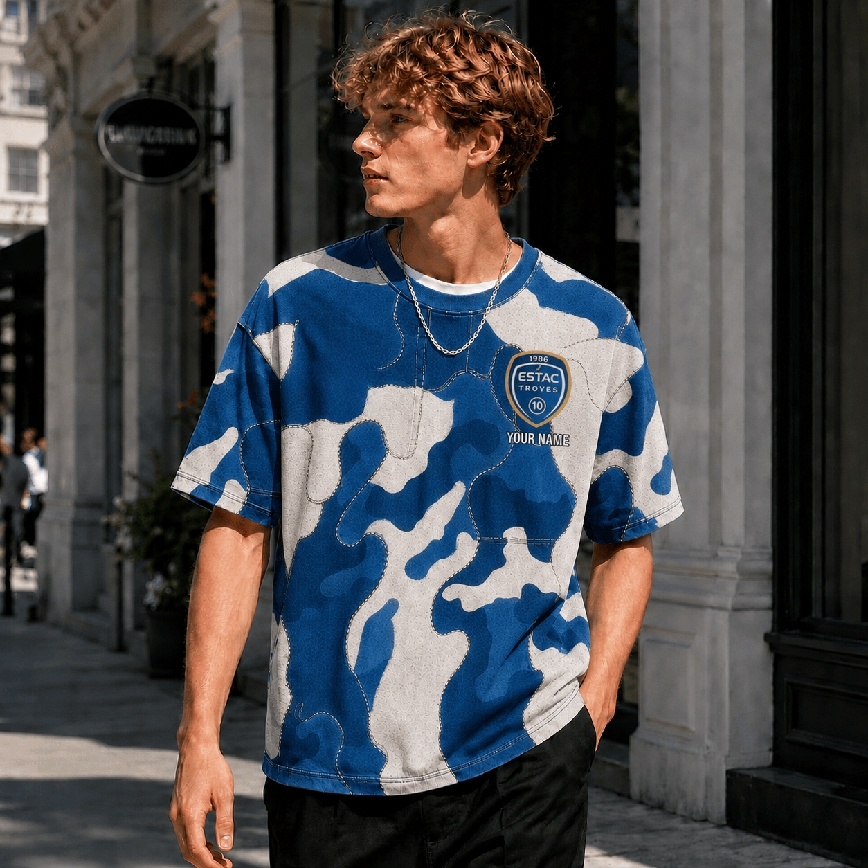 ESTAC Troyes Blue Camo T Shirt Custom Name For Fan