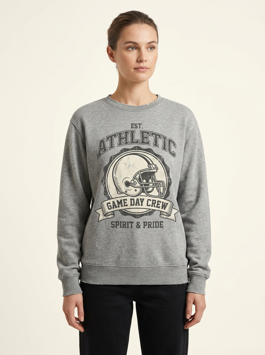Women's Football Fan Game Day Crew Helmet Printed Sweatshirt