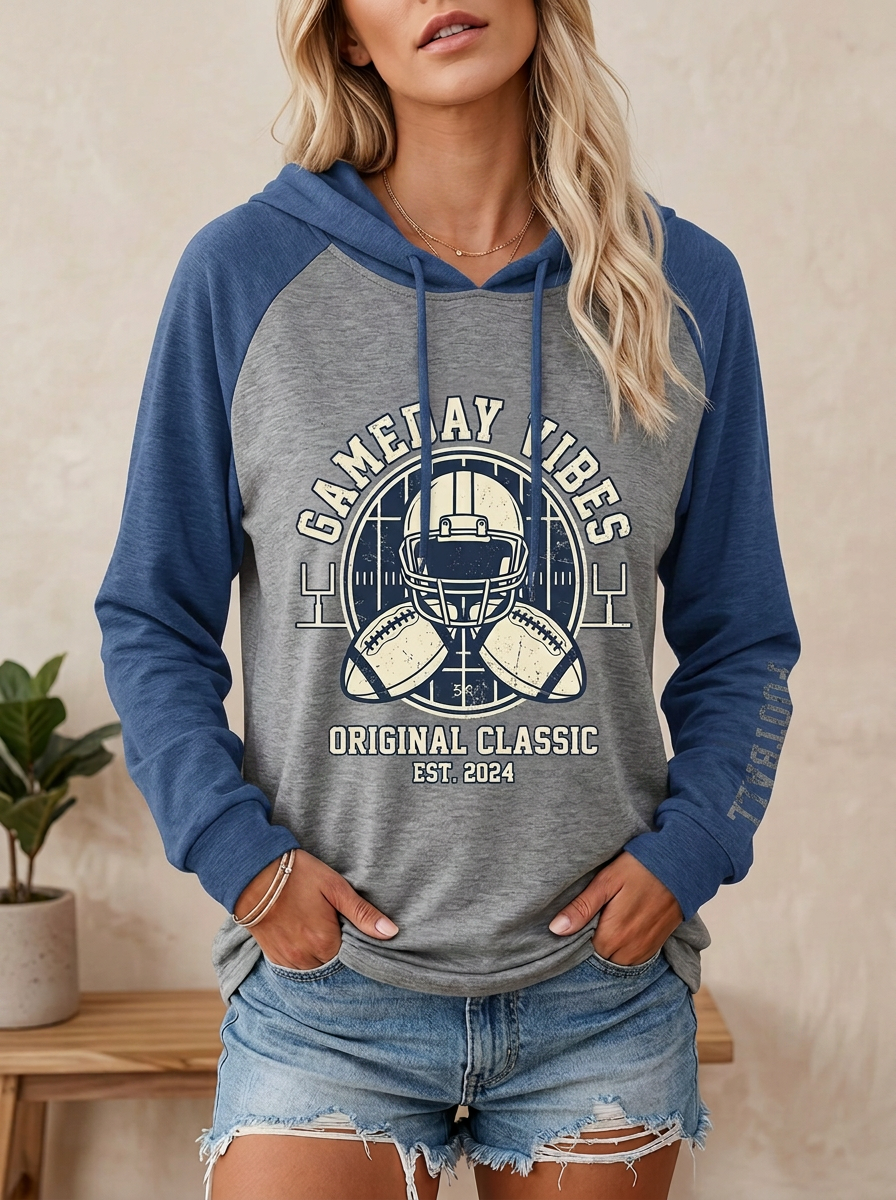 Women's Football Fan Gameday Vibes Helmet Printed Hoodie