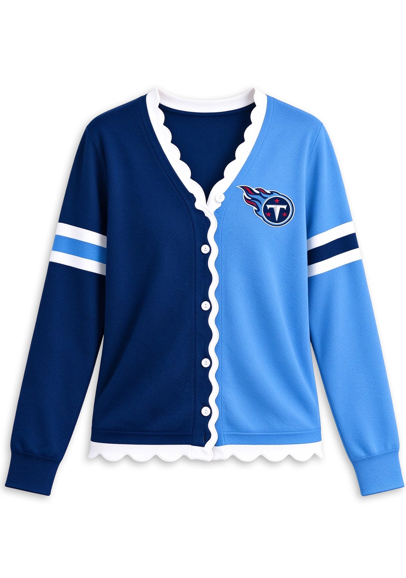 Women's Tennessee Titans Color Block Scalloped Trim V-Neck Button Cardigan Secondary image