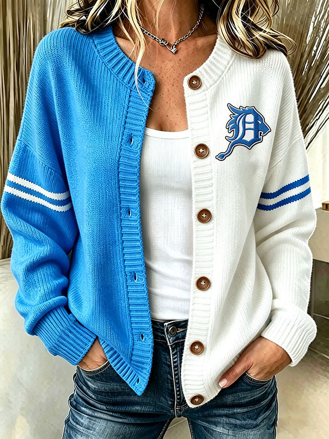 Women'S Casual Football Print Knitted Cardigan Top