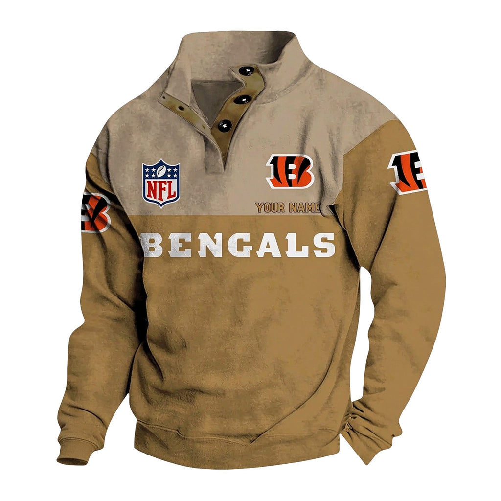 Men's Cincinnati Bengals Button Mock Neck Sweatshirt