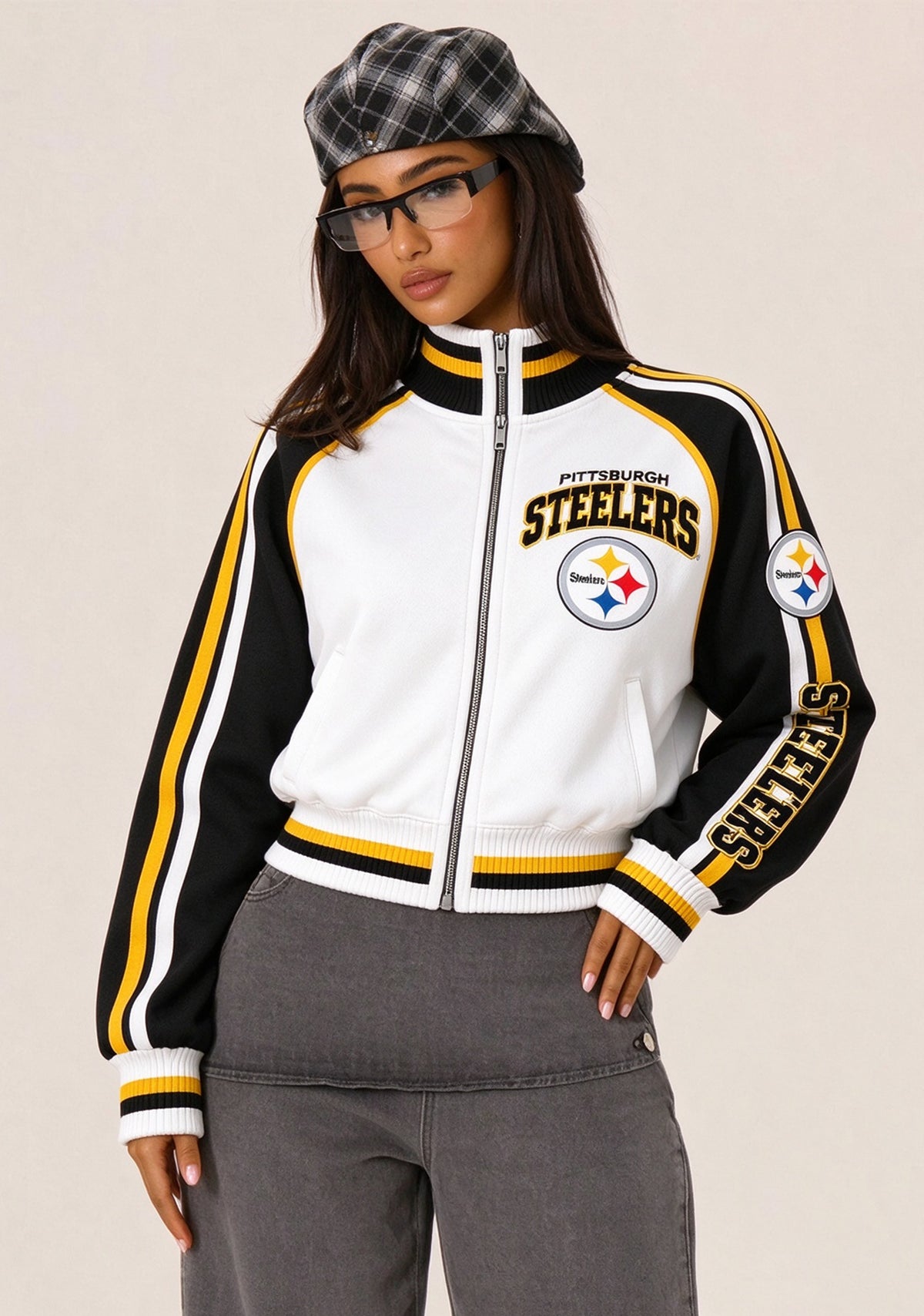 Women's Pittsburgh Steelers Cropped Zip Up Track Jacket