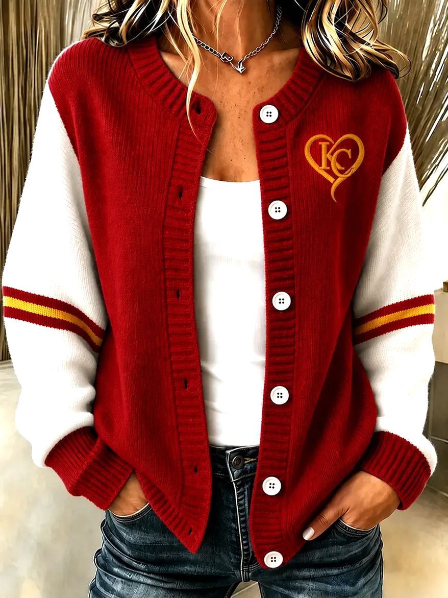 Women'S Casual Football Print Knitted Cardigan Top