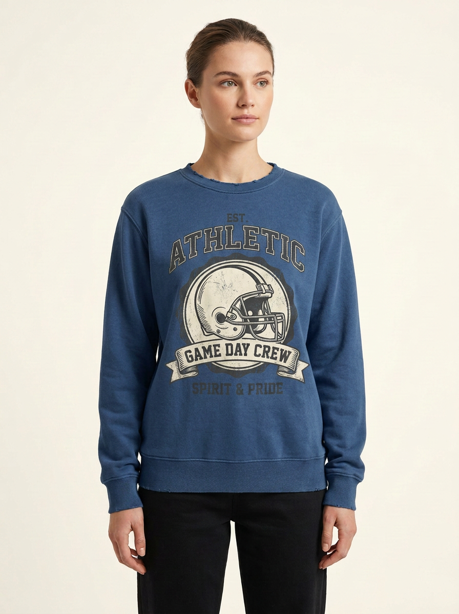 Women's Football Fan Game Day Crew Helmet Printed Sweatshirt