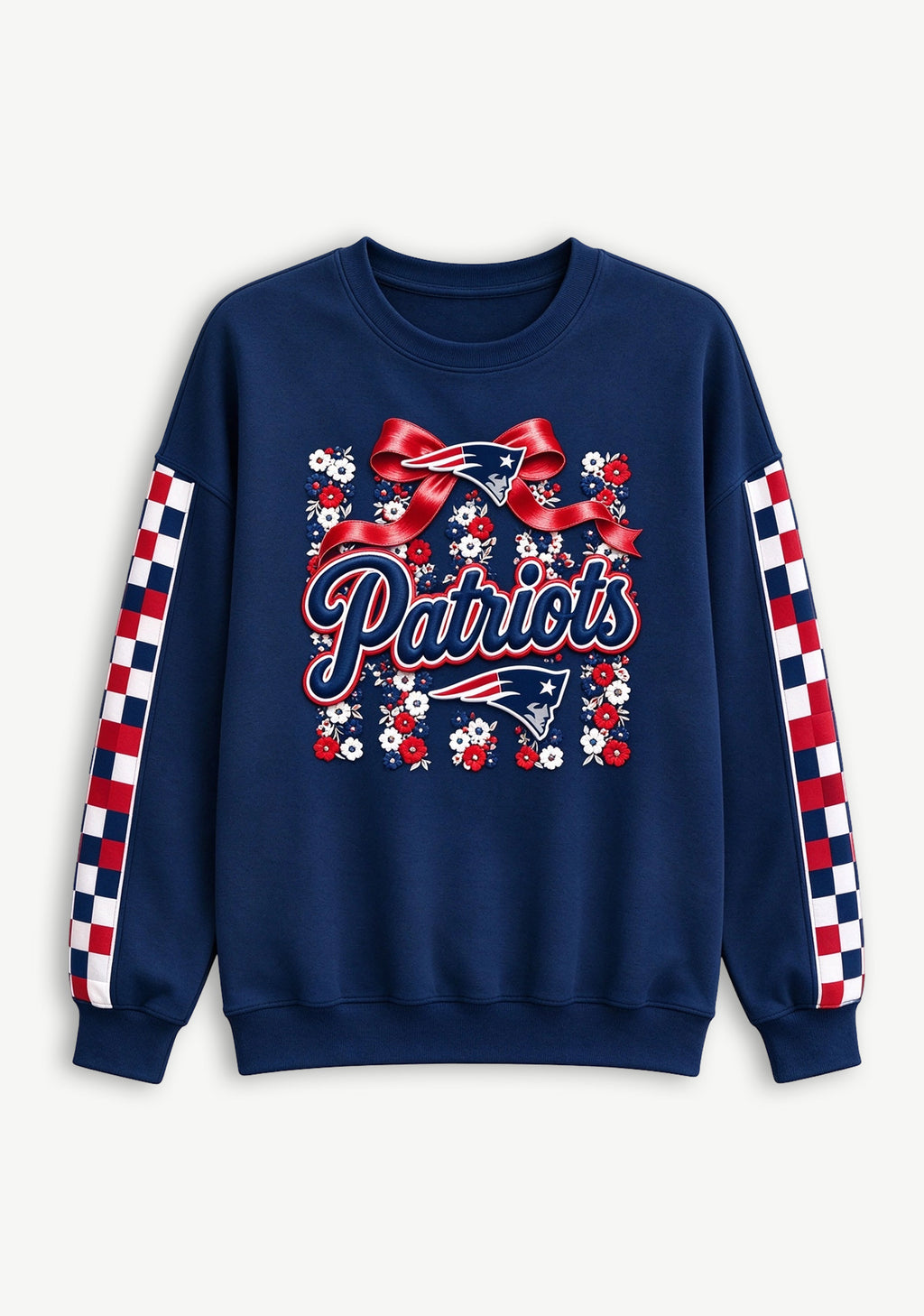 Women's New England Patriots Floral Bow Crewneck Sweatshirt