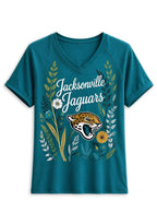 Women's Jacksonville Jaguars Wildflower Graphic V-Neck Raglan Rolled T-Shirt