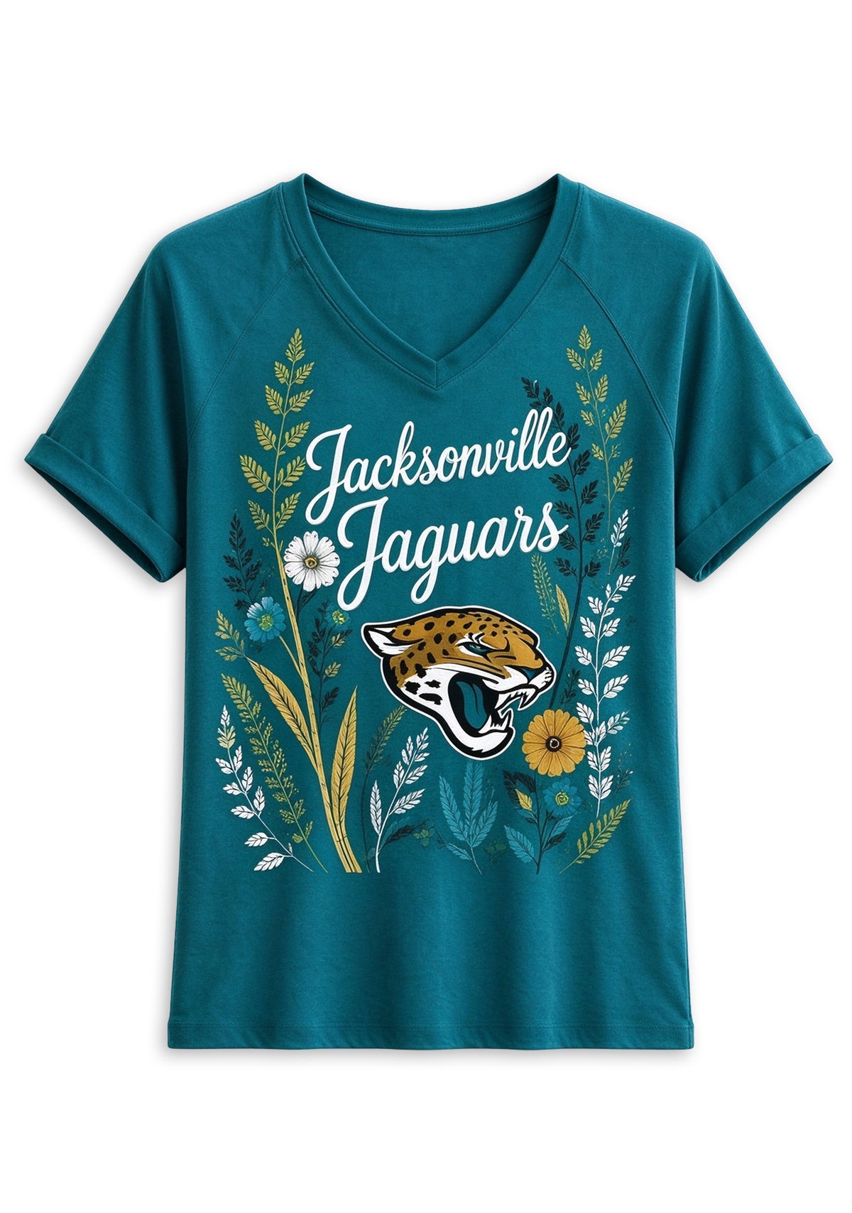 Women's Jacksonville Jaguars Wildflower Graphic V-Neck Raglan Rolled T-Shirt