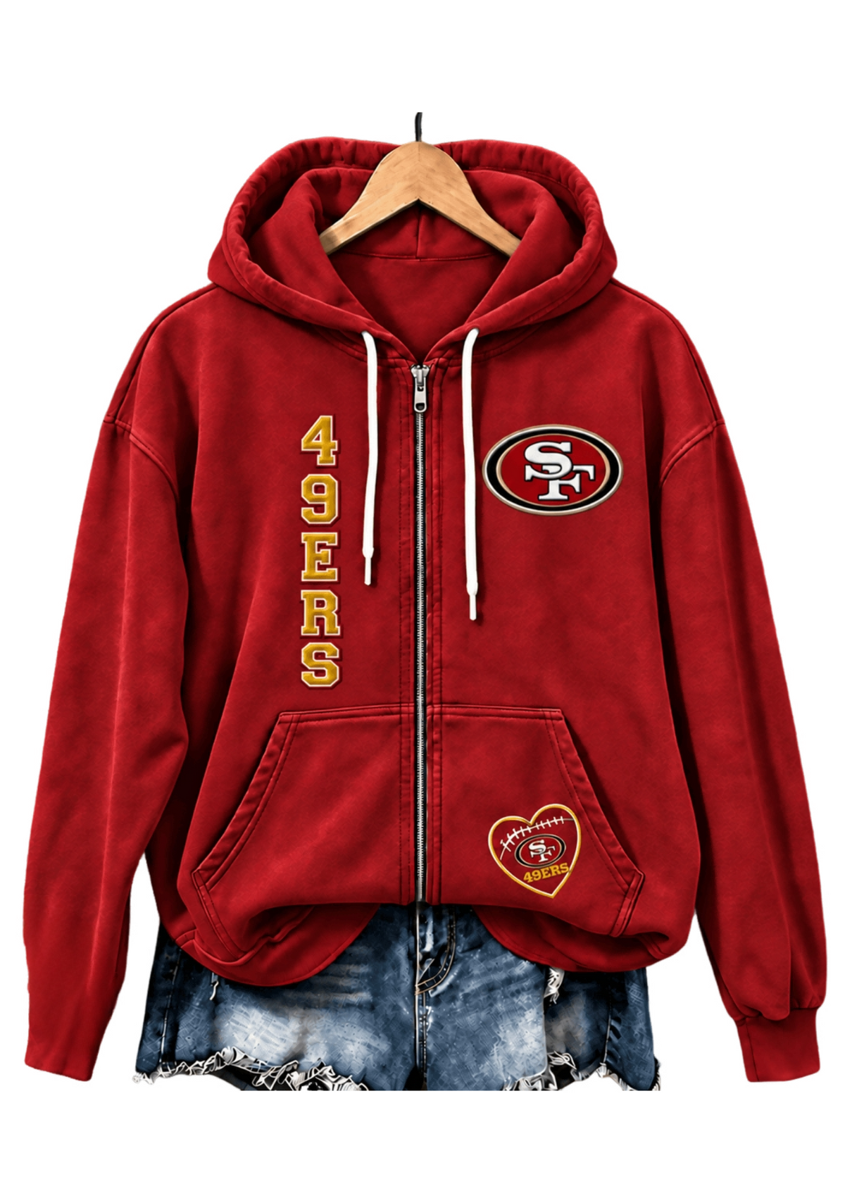 San Francisco 49ers Women Heart Football Graphic Zip Up Hoodie