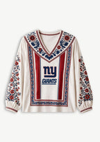 New York Giants Boho Floral Printed V-Neck Long Sleeve Shirt