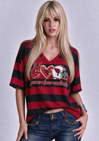 Women's Peace Love Arizona Cardinals Football Striped V Neck T-Shirt