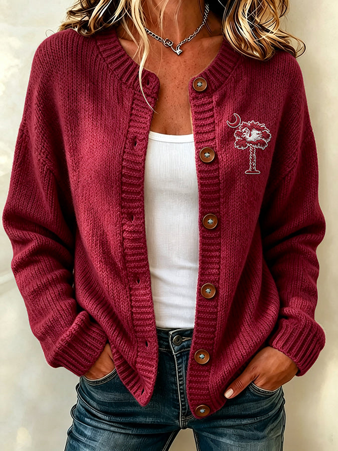Women'S Football Printed Knitted Cardigan