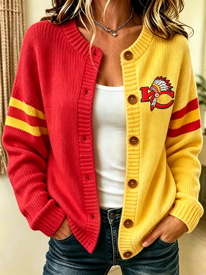 Women'S Casual Football Plant Knitted Cardigan Top