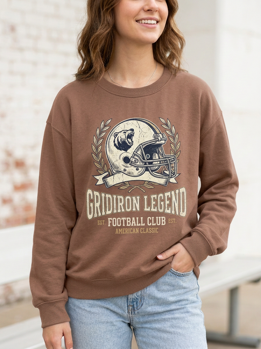Unisex Gridiron Legend Bear Helmet Printed Long-Sleeve T-Shirt