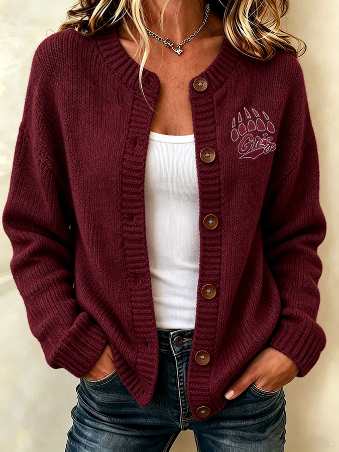 Women's Football Fans Printed Knitted Cardigan Top
