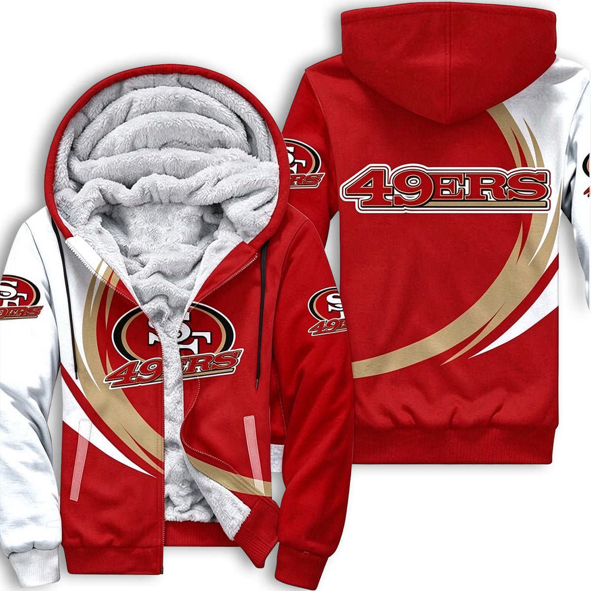 San Francisco 49ers Curve Stripe Fleece Lined Zip Up Football Fan Hooded Jacket Main image