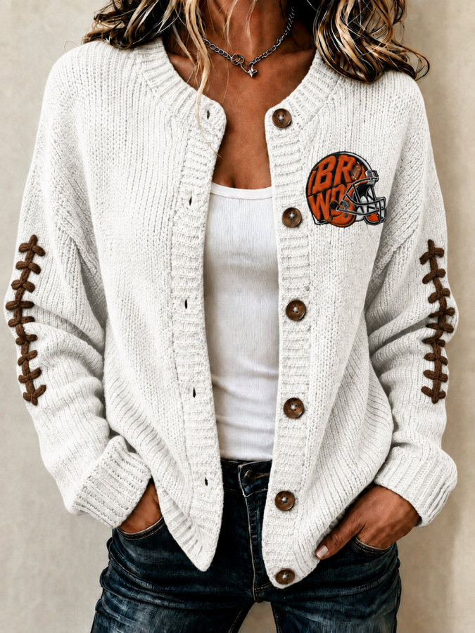 Women'S Football Printed Knitted Cardigan