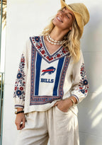 Buffalo Bills Boho Floral Printed V-Neck Long Sleeve Shirt